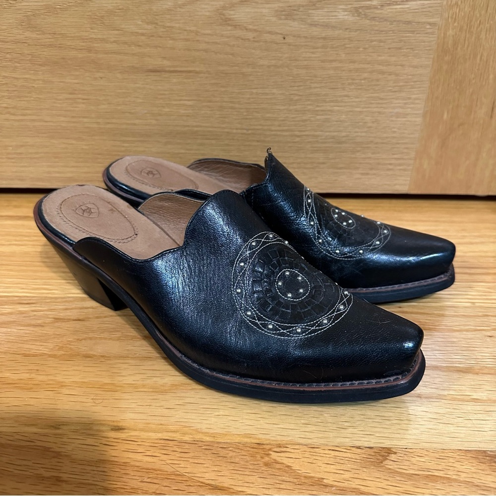 Ariat black leather western style mules